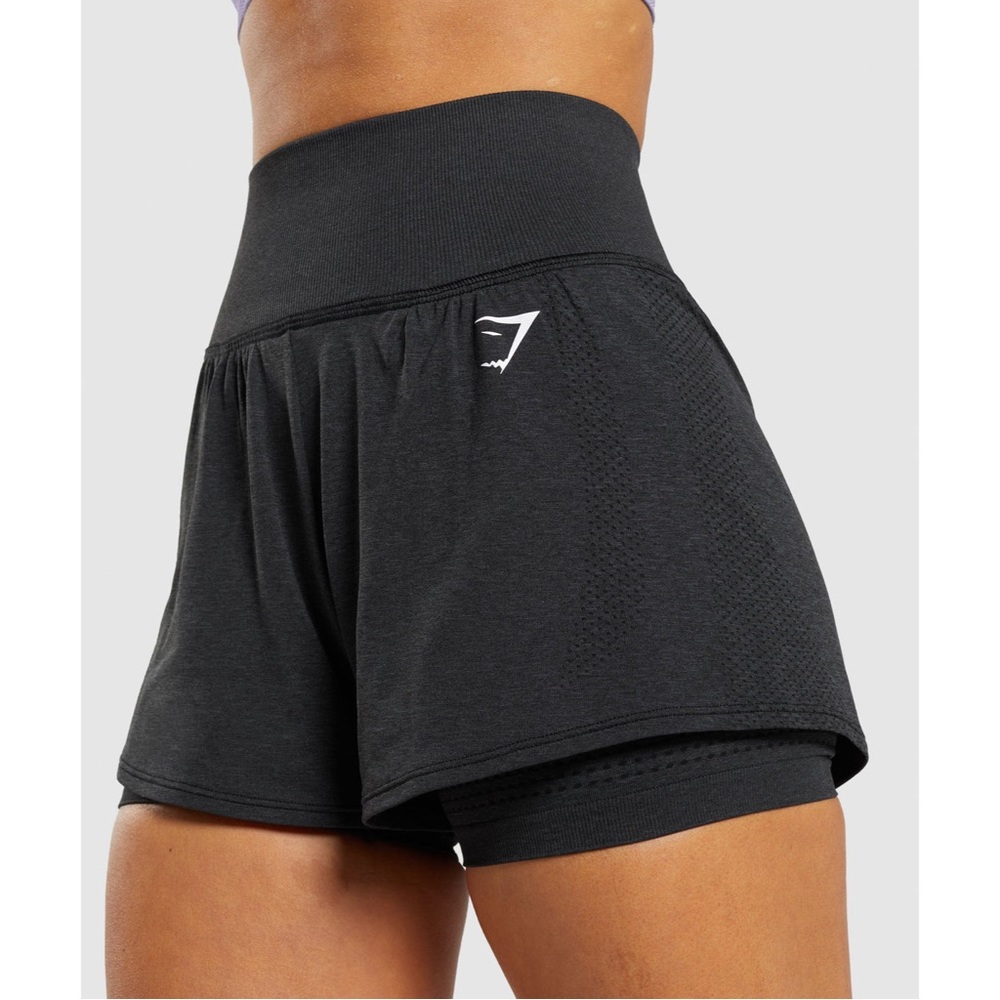 Gymshark Vital Seamless 2.0 2 In One Shorts Black Marl Large
